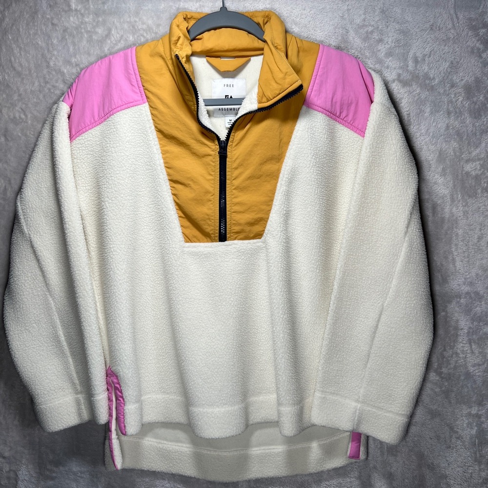 FREE ASSEMBLY‎ Womens Colorblock Fleece Quarter Zip Pullover Sweatshirt Size M